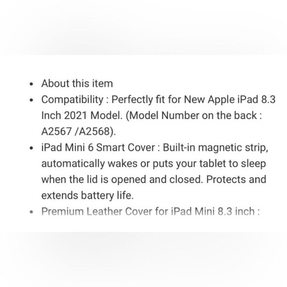 Dteck iPad Mini 6 Case (2021) 6th Generation Case Slim Leather Stand Case Auto - Picture 3 of 4